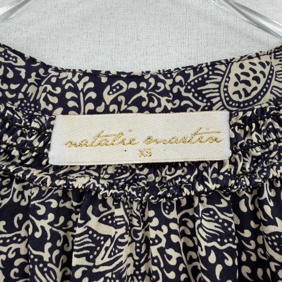 NATALIE MARTIN Stevie Dress Womens XS Blue Cream Silk Floral Boho Mini Smock - Picture 8 of 13